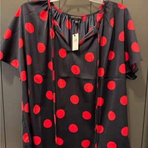 Banana Republic Navy and Red Polka Dot Blouse